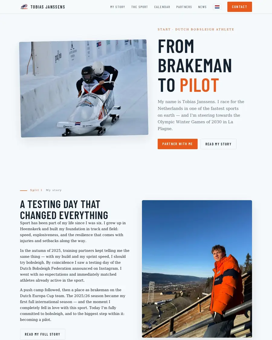 Homepage van de website van Tobias Janssens