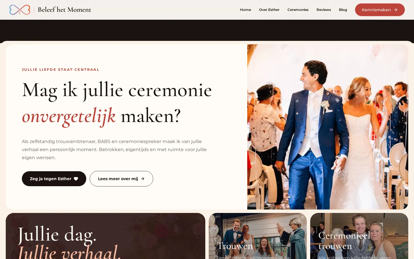 Homepage van de website van Beleef het Moment