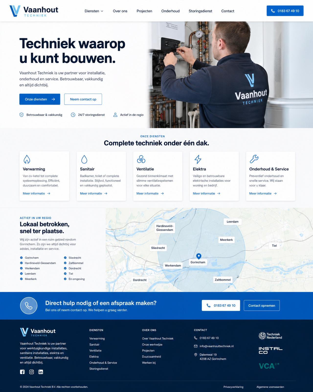 Homepage van de website van Vaanhout Techniek