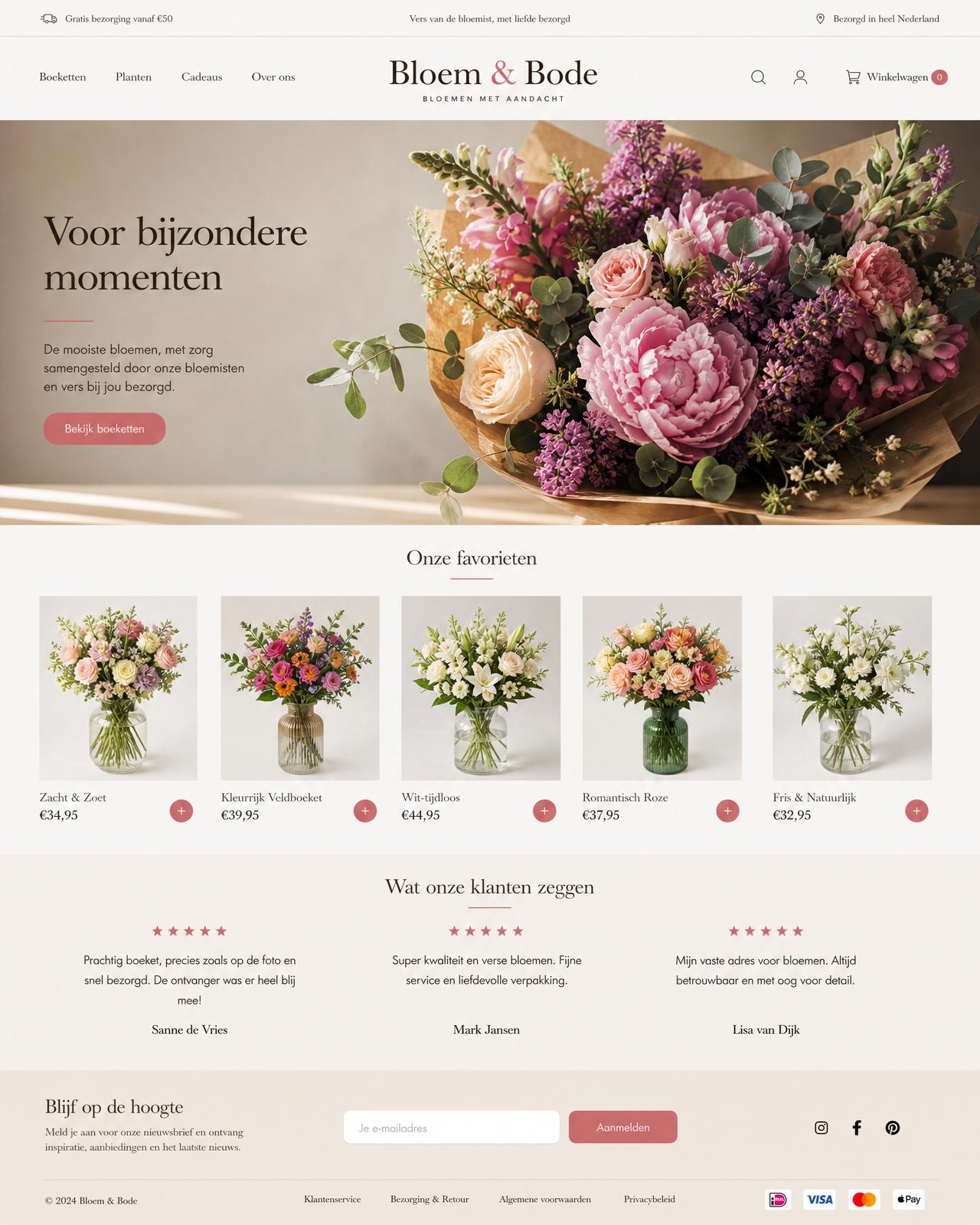 Homepage van de website van Bloem & Bode